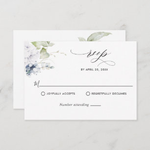Elegant Blue Floral and Greenery Wedding RSVP Card