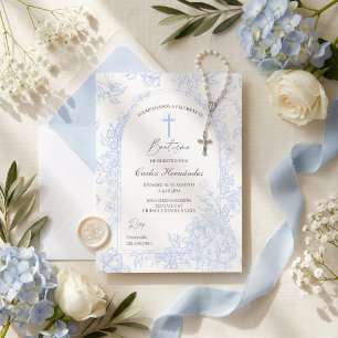 Elegant Blue Floral Arch Bautismo  Invitation