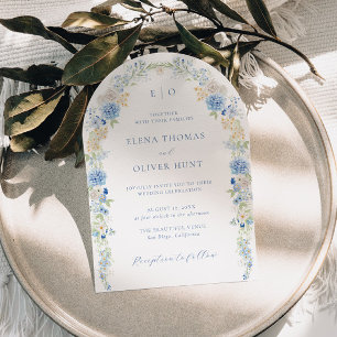 Elegant Blue Floral Arch Frame Wedding Invitation