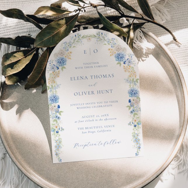 Elegant Blue Floral Arch Frame Wedding Invitation (Creator Uploaded)