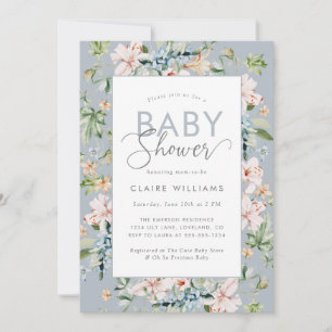 Elegant Blue Floral Baby Shower Invitation