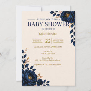 Elegant Blue Floral Baby Shower Invitation