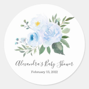 Elegant Blue Floral Baby Shower Sticker