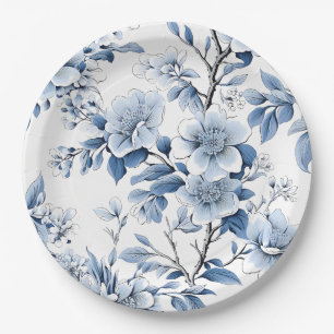 Elegant Blue Floral Bachelorette Party Paper Plate