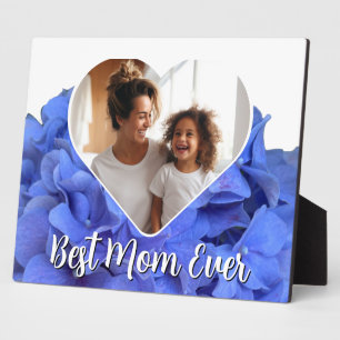Elegant blue floral Best Mom Ever photo template Plaque