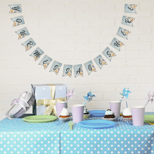 Elegant Blue Floral Birthday Party Bunting