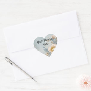 Elegant Blue Floral Birthday Party  Heart Sticker
