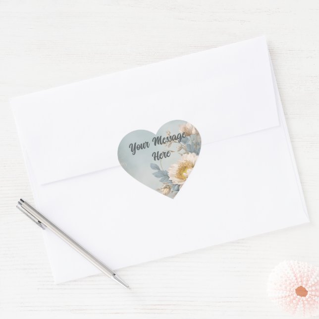 Elegant Blue Floral Birthday Party  Heart Sticker (Envelope)