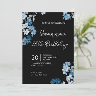 Elegant Blue Floral Birthday Party Invitation