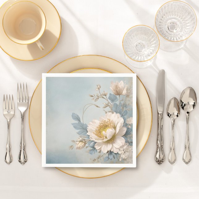 Elegant Blue Floral Birthday Party Invitation Napkin (Creator Uploaded)