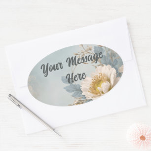 Elegant Blue Floral Birthday Party Oval Sticker