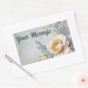 Elegant Blue Floral Birthday Party  Rectangular Sticker