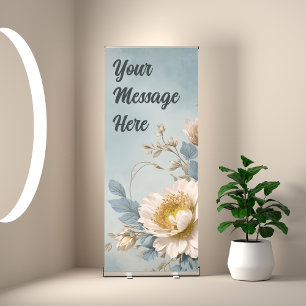 Elegant Blue Floral Birthday Party Retractable Banner
