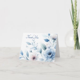 Elegant Blue Floral Blank Thank You Card