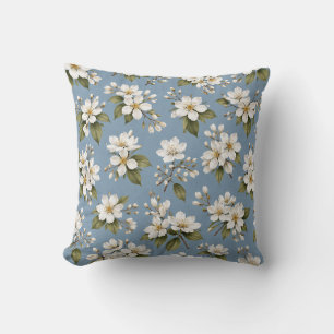 Elegant Blue Floral Blossom Cushion