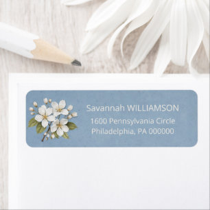 Elegant Blue Floral Blossom Return Address Label
