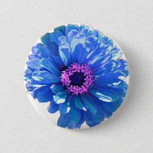 Elegant blue floral blue daisy 6 cm round badge