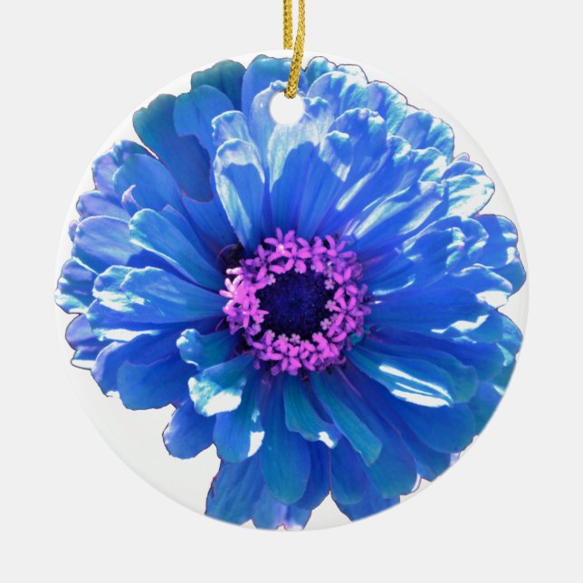 Elegant blue floral blue daisy ceramic tree decoration (Front)