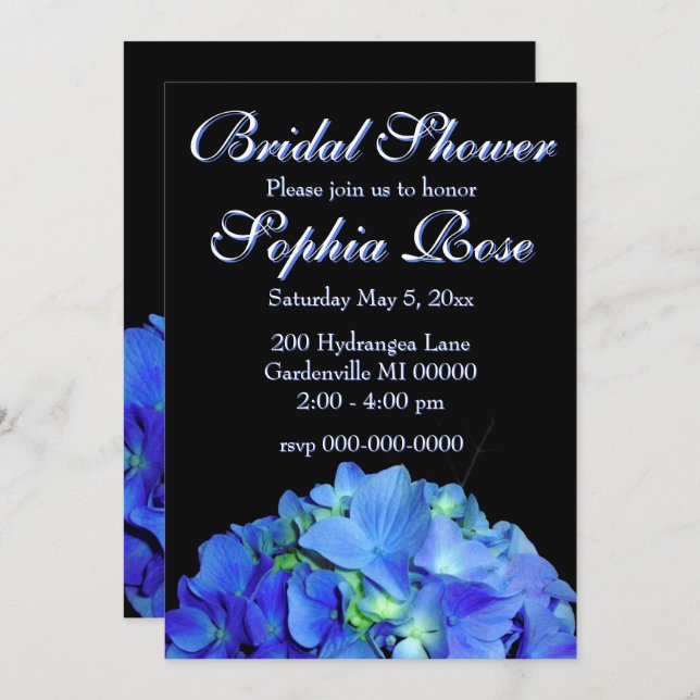 Elegant blue floral blue hydrangeas Bridal Shower Invitation (Front/Back)