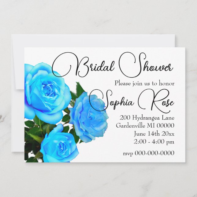elegant blue floral blue roses blue flowers invitation (Front)