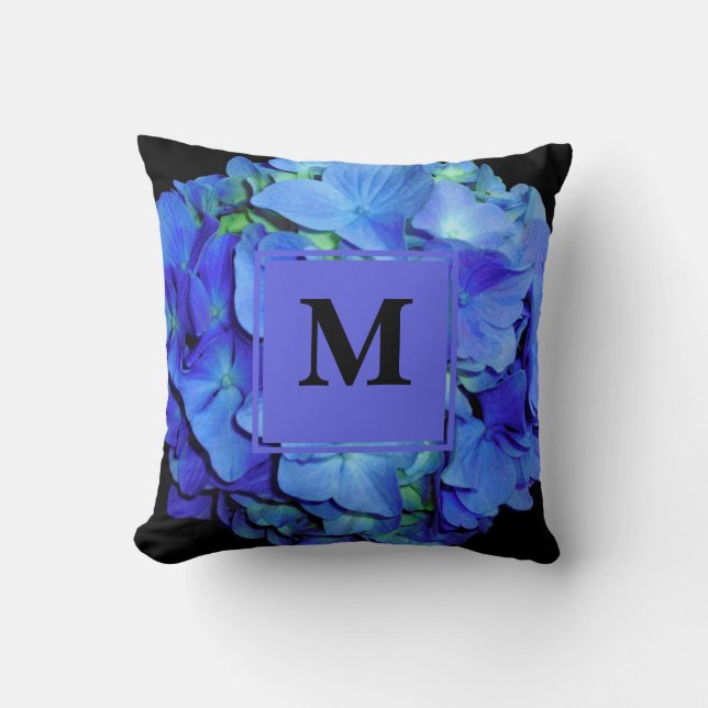 Elegant blue floral blue roses blue hydrangeas  cushion (Front)