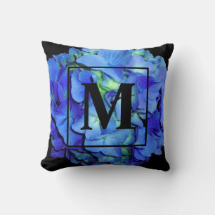 Elegant blue floral blue roses blue hydrangeas  cushion