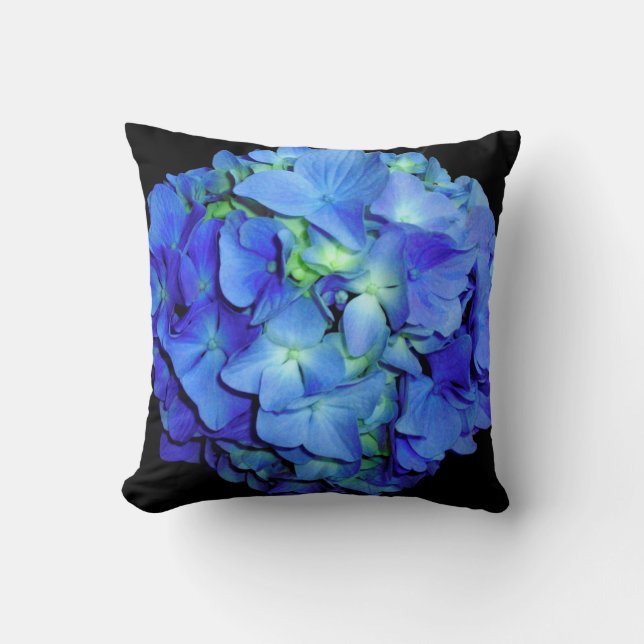 Elegant blue floral blue roses blue hydrangeas  cushion (Front)