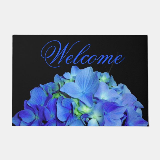 Elegant blue floral blue roses blue hydrangeas  doormat (Front)