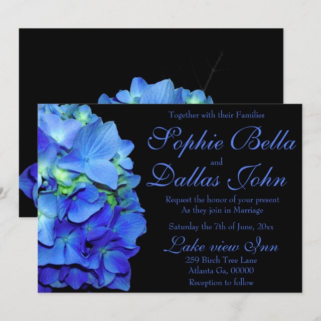 Elegant blue floral blue roses blue hydrangeas  invitation (Front/Back)