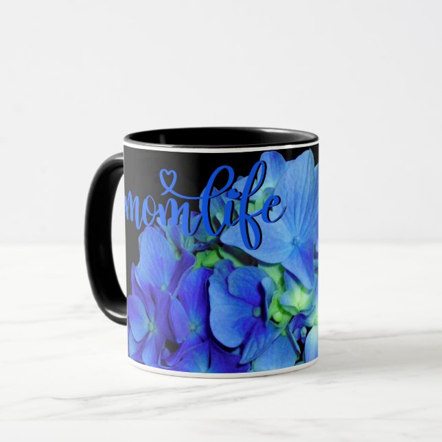 Elegant blue floral blue roses blue hydrangeas  mug (Front Left)