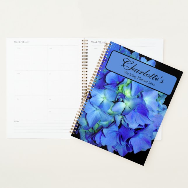 Elegant blue floral blue roses blue hydrangeas  planner (Display)