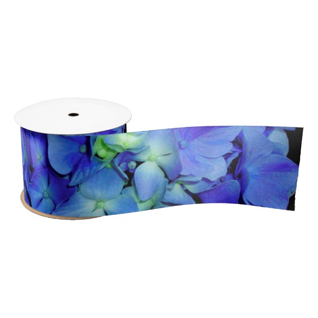 Elegant blue floral blue roses blue hydrangeas  satin ribbon (Spool)
