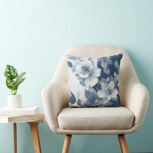 Elegant Blue Floral Blue   Vintage Botanic Cushion