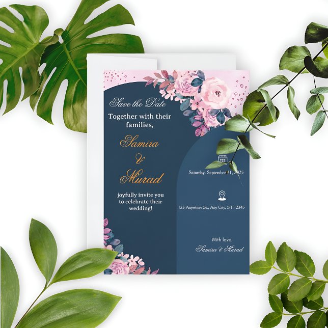 Elegant Blue Floral Boho Wedding Invitation  (Creator Uploaded)