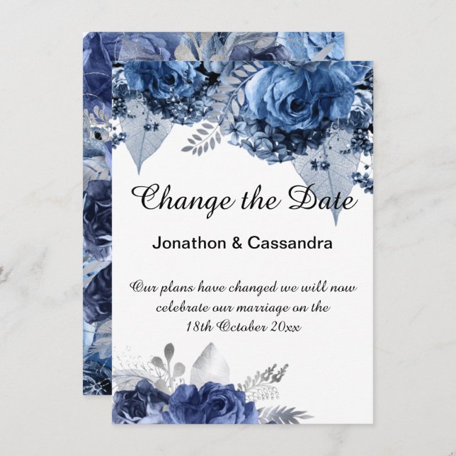 ELEGANT BLUE  FLORAL BORDER CHANGE THE DATE (Front/Back)