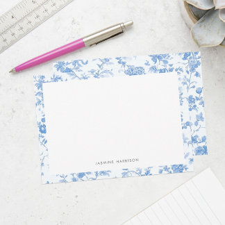 Elegant Blue Floral Border French Toile de Jouy Card