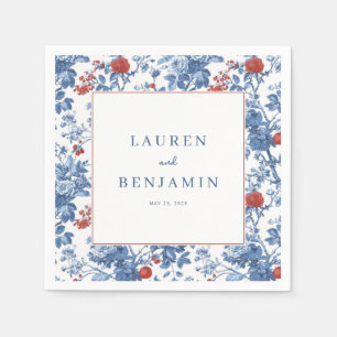 Elegant Blue Floral Border Napkin