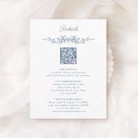 Elegant Blue Floral Border QR Code Wedding Details