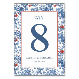 Elegant Blue Floral Border Table Number