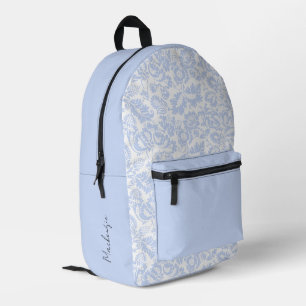 Elegant Blue Floral Botanical Name Printed Backpack