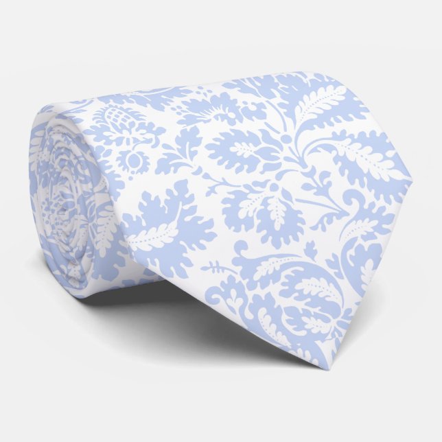 Elegant Blue Floral Botanical Tie (Rolled)