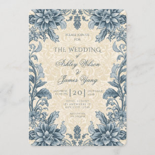 Elegant Blue Floral Botanical Wedding Invitation