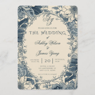 Elegant Blue Floral Botanical Wedding Invitation