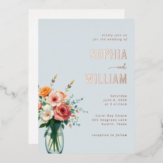 Elegant Blue Floral Bouquet (Front/Back)