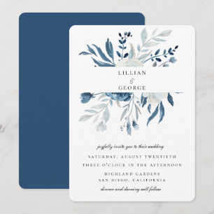 Elegant Blue Floral Bouquet Wedding Invitation