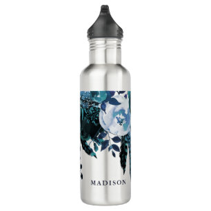 Elegant Blue Floral Bouquet with Name 710 Ml Water Bottle