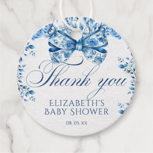 Elegant Blue Floral Bow Calligraphy Thank You Favour Tags
