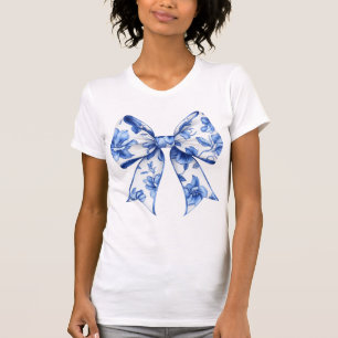 Elegant Blue Floral Bow Vintage Chinoiserie Style T-Shirt