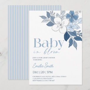 Elegant Blue Floral Boy Baby shower  Invitation