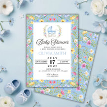 Elegant Blue Floral boy Baby Shower